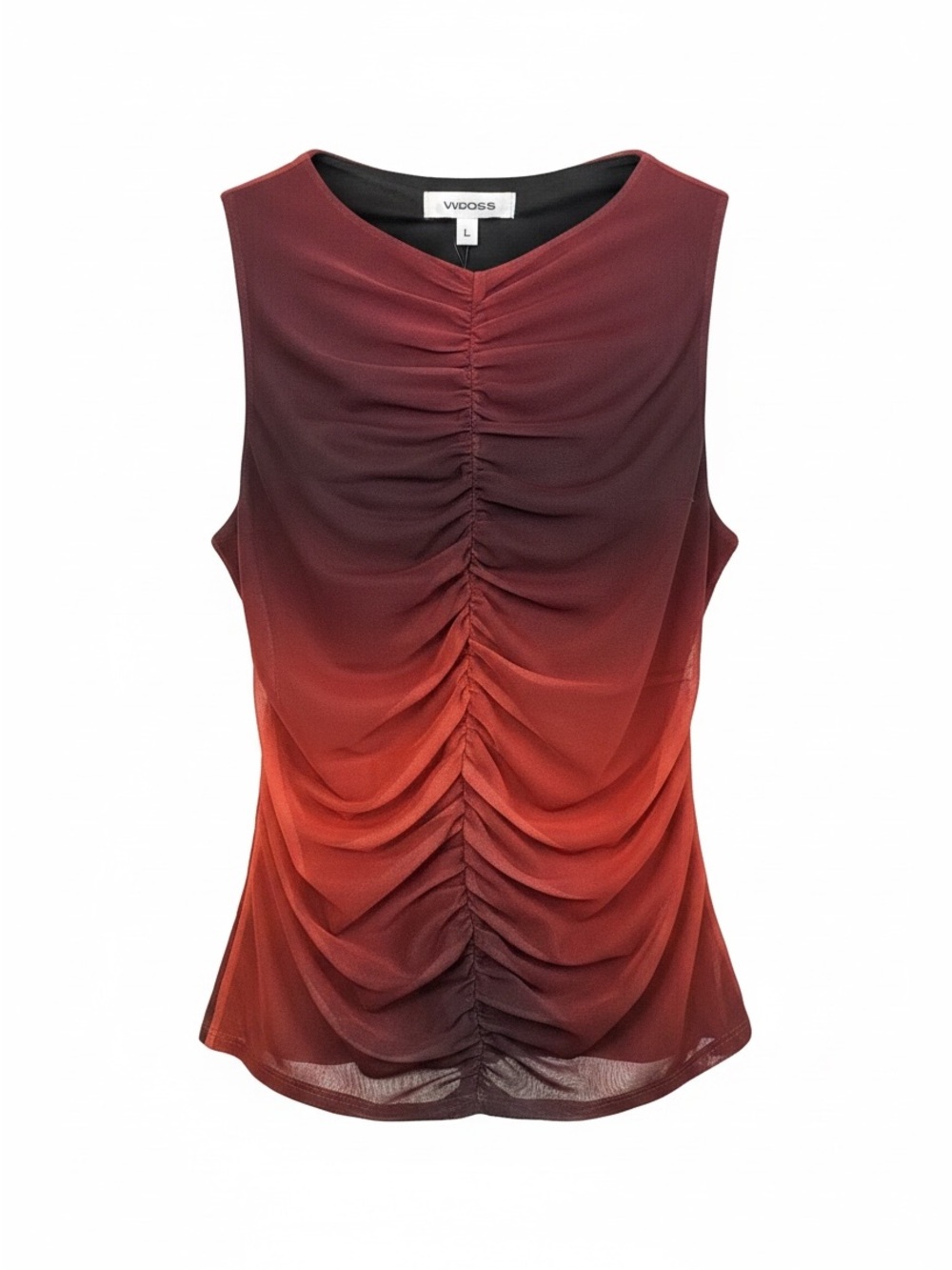 Vigoss Women's Red to Orange Ombre Ruched Sleeveless‎ Tank